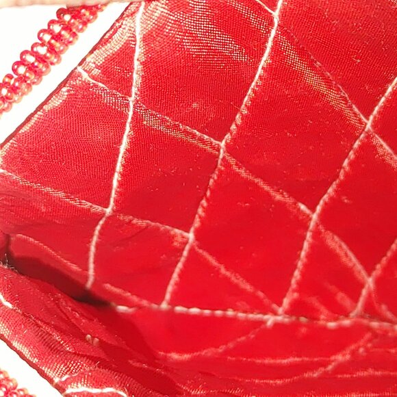 Vintage Beaded Purse Floral Heart Design Cream Red Beads Quilt Interior Zipper - Picture 5 of 16